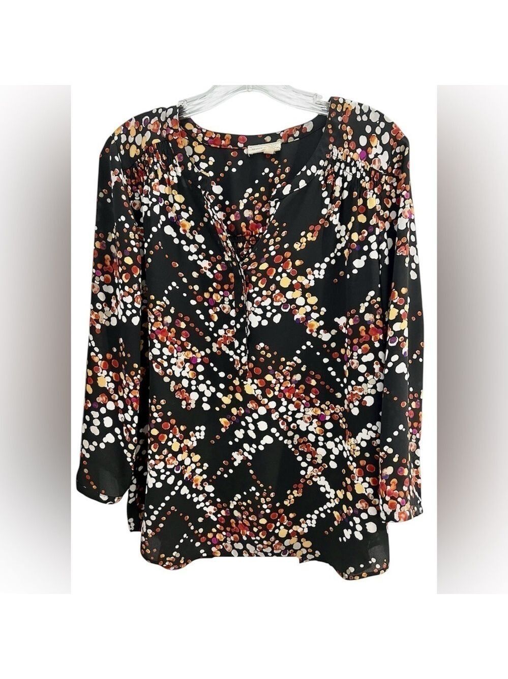 Anthropologie Meadow Rue V-Neck Henley Printed Blouse Size Large Petite